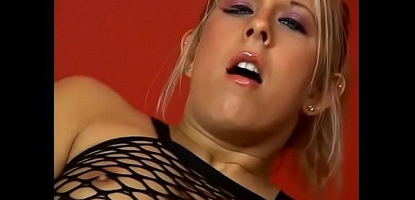 Blonde cutie pie in black fishnet Desire Moore makes the blind see with horny peter puffer